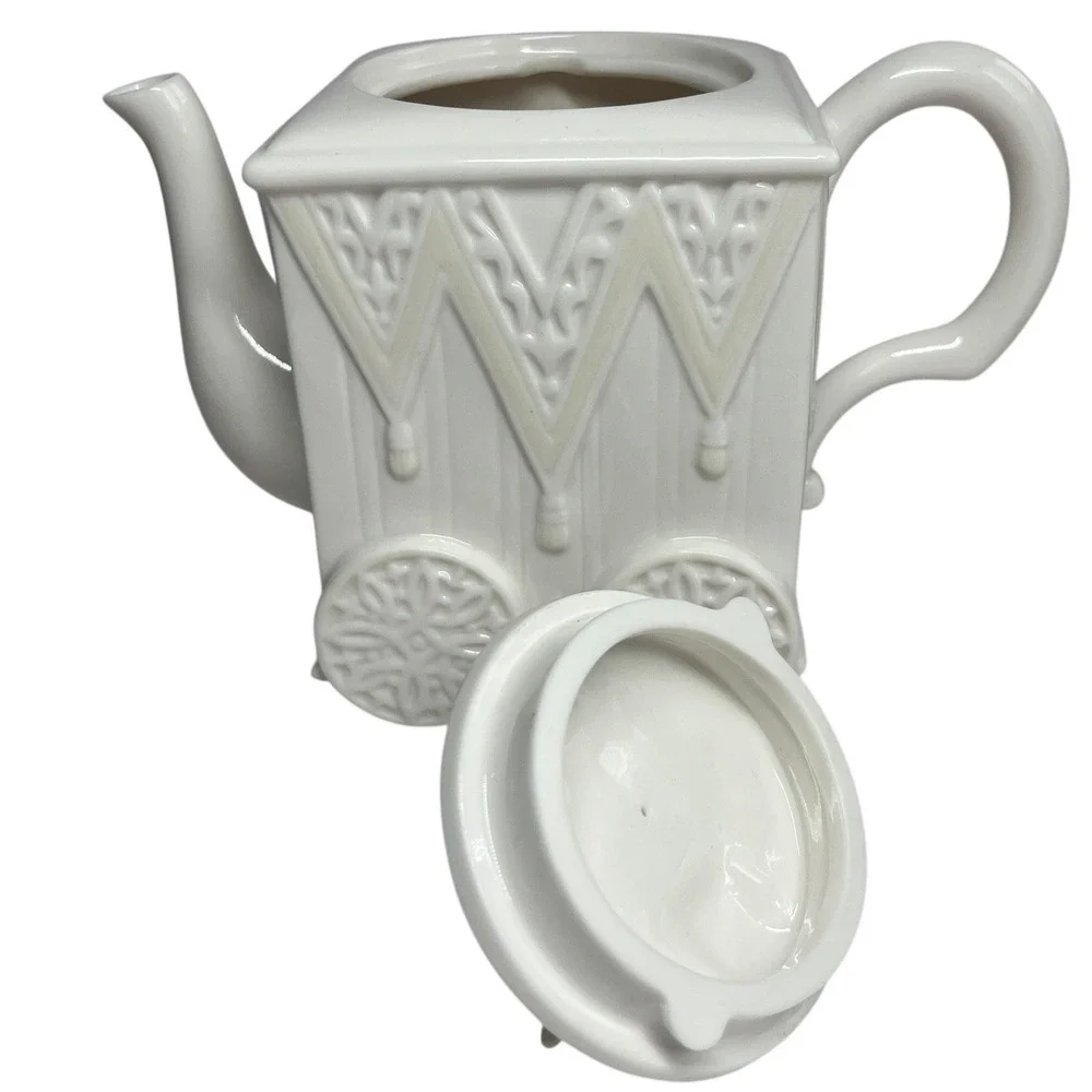 Vtg Lenox Butler's Pantry Tea Cart Teapot Porcelain Cream Miniature‎ Tea Set Lid